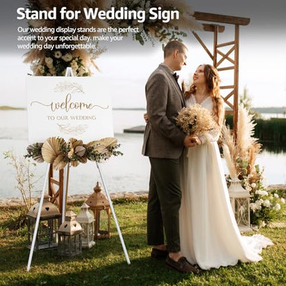 NianFeng Wooden Easel Stand for Sign, Easel Display Stand Floor for Wedding Sign with Adjustable Tray, 63-Inch, Tripod A-Frame Poster Light Duty, Welcome, Art Show & Baby Shower (White) - color: White