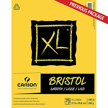 Canson XL Series Bristol Paper, Smooth, Foldover Pad, 11x14 inches, 25 Sheets (100lb/260g) - Artist Paper for Adults and Students - Markers, Pen and Ink (Pack of 6) - size: 11x14 (Pack of 6), style: Bristol, Smooth