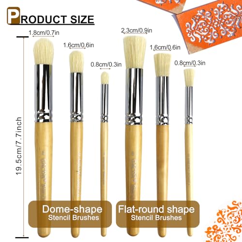 GACDR Wooden Stencil Brush Set, 6 Pieces Natural Hog Bristle Dome Stencil Brushes for Painting On Wood Wall, Stencil Projects, Card Making, DIY, Crafts and Acrylic Oil Watercolor Painting…