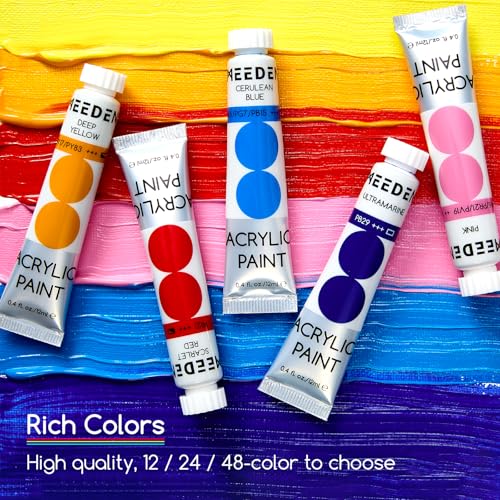 MEEDEN Beginners Acrylic Paint Set: 48 Colors 12ml/0.41 fl oz Heavy Body Starter Set - Non-Toxic Rich Pigments Art Paint for Adults Hobbists Painting on Canvas Wood Fabric Craft - color: 48 Colors