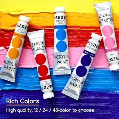 MEEDEN Beginners Acrylic Paint Set: 48 Colors 12ml/0.41 fl oz Heavy Body Starter Set - Non-Toxic Rich Pigments Art Paint for Adults Hobbists Painting on Canvas Wood Fabric Craft - color: 48 Colors