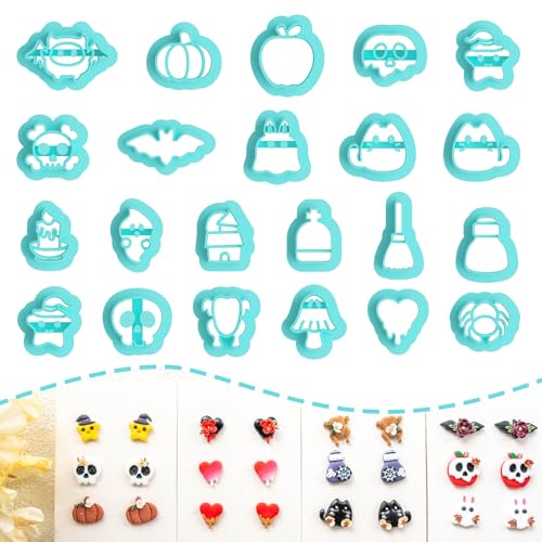 Tainsky Halloween Polymer Clay Cutters, 22 Shapes Halloween Studs Clay Earrings Cutters (Studs-B) - color: Studs-B
