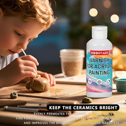 GOODTAKE Varnish for Acrylic Painting, Polycrylic Clear Gloss, Gloss Varnish for Clay, Acrylic, Paint, Diamond Painting, Wood - Non-Yellowing, Non-Toxic, Polyurethane Clear Gloss (2 Ounces) - size: 2 Ounces