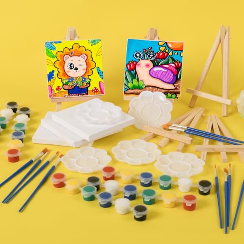 ESRICH 5 Set Mini Acrylic Paint Set,Minis Canvas Painting Kit,St. Patrick's Party Gifts,4 * 4in Canvas with Easel,Acrylic Paints,Brush,Palette,Mini Easel with Canvas for Kids Adults Painting Party - size: 5 set 4 x 4 inches