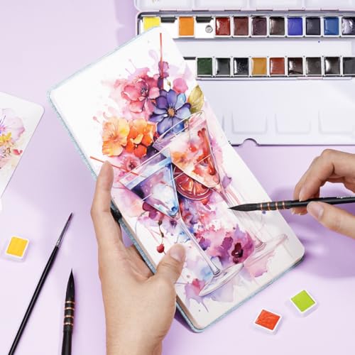 Lightwish Square Watercolor Journal,2 Pack Total 48 Sheets,100% Cotton,300gsm/140lb,Acid-Free, Hot Press Watecolor Paper Sketchbook for Artists Adults Students,4.7 * 4.7 Inches - color: Grey