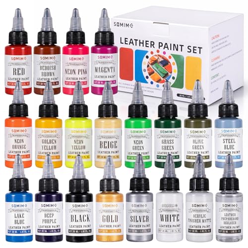 Acrylic Leather Paint Set, 18 Colors Acrylic Leather Dye Kit with Deglazer and Finisher, Sneaker Paints for Shoes, Bags, Couches, Sofa, Jackets, and DIY Crafts