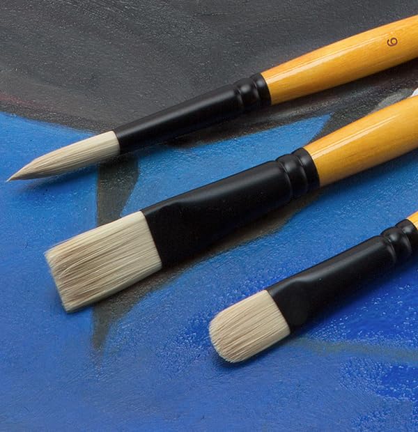 Creative Mark Mimik Hog Professional Synthetic Hog Bristle Paint Brush- Versatile Alternative to Natural Hog Hair Paint Brushes for Oil Painting, Acrylics, Inks & More- Extra Long Filbert # 3-3 Pack - size: Filbert Xtra Long #3