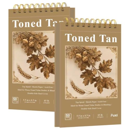 Fuxi Toned Tan Sketchbook, 2-Pack - 5.5" x 8.5" | 85lb/130gsm Toned Paper, 50 Sheets Per Pad. - color: Taned Tan