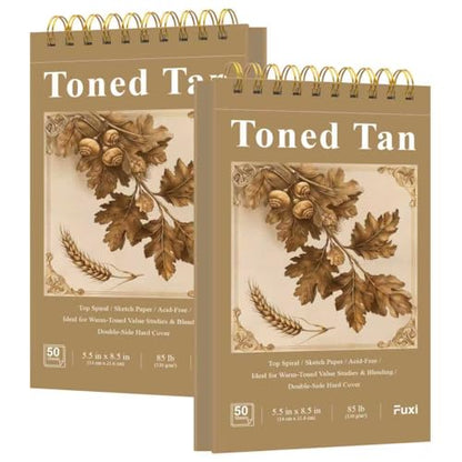 Fuxi Toned Tan Sketchbook, 2-Pack - 5.5" x 8.5" | 85lb/130gsm Toned Paper, 50 Sheets Per Pad. - color: Taned Tan