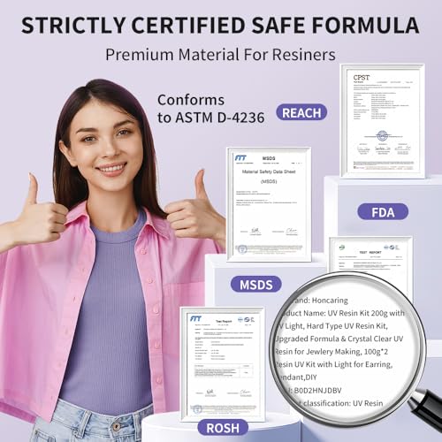 Honcaring UV Resin 500g, Clear Beginner-Friendly Kit with Silicone Tools, Upgraded Formula & Crystal Clear for Jewlery Making, Craft, 250g*2 Resin UV Kit for Earring, Pendant, DIY - size: 500g without uv light