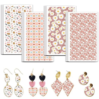 OLYCRAFT 24Pcs Daisies Clay Transfer Paper 4 Design Bohemian Pattern Clay Transfers Paper for Polymer Clays Earring Pink Flowers Transfer Sheets Small Ceramic Decal for Earring Jewelry Making - color: Daisies