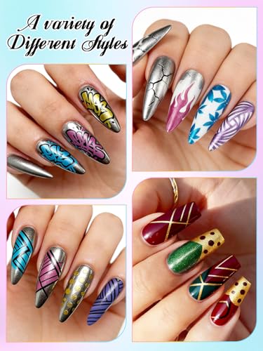 10 Color Metal Giltter 3D Nail Art Pens Set, Kalolary Double-ended Nail Point Dotting Pen Drawing Painting Liner Brush for DIY Nail Art Beauty Adorn Manicure Tools(G) - color: G