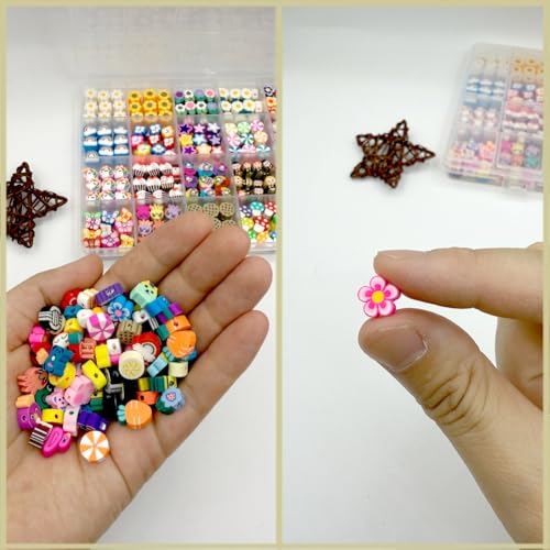 480PCS Flower Polymer Clay Beads for Bracelet Earring Jewelry Making, Mixed Clay Spacer Beads Charms for DIY Art Craft Gifts (Flower) - color: Flower