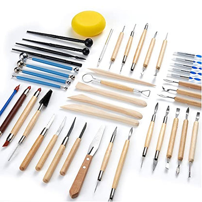 TEMONTIAN Clay Sculpting Tools Kit，Pottery Tools Kit，Clay Tools，Air Dry Clay Tools，44Pcs Double Sided Polymer Clay Tools for Adults,with Upgraded Carrying Case - color: BROWN