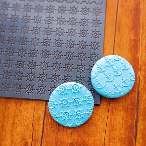 Anchor Polymer Clay Texture Mat - Summer Navigation Rudder Texture Sheet for Polymer Clay Jewelry Making, Earring Charms, DIY Craft Supplies - style: marine anchor