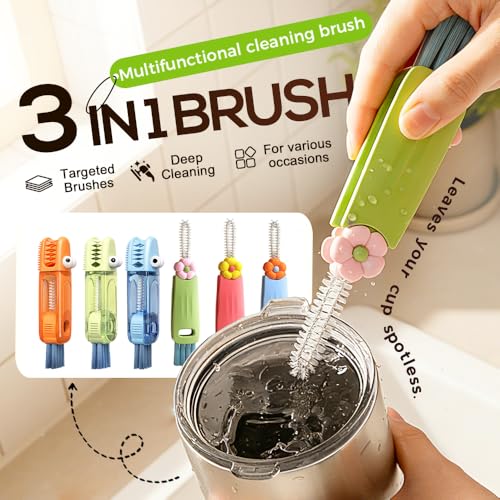 3 in 1 Cup Lid Cleaning Brush, 2026 New Multifunctional Bottle Brush Cleaner, Bottle and Straw Brush Cleaning Set, Crevice Cleaning Brush Tools for Gap Tight Spaces, Home Kitchen Gadgets (2PC A) - color: 2pc a