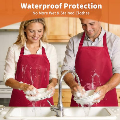 SHEOMERN Aprons for Men Kitchen Cooking – Waterproof & Oil Proof 3-Layer Long Pocket-Free Chef Apron for Grilling BBQ Baking – Gift for Men - color: Red