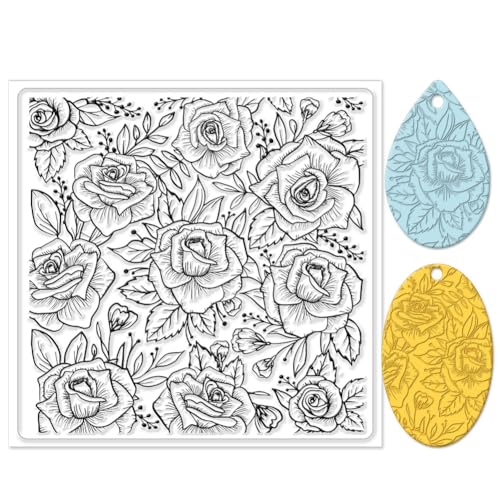 CHGCRAFT Polymer Clay Texture Sheets Rose Background Silicone Texture Stamp Sheets for Polymer Clay Texture Mat for Making Earrings Jewerly, Polymer Clay Earrings Tools, 5.5x5.5inch - style: Rose Background