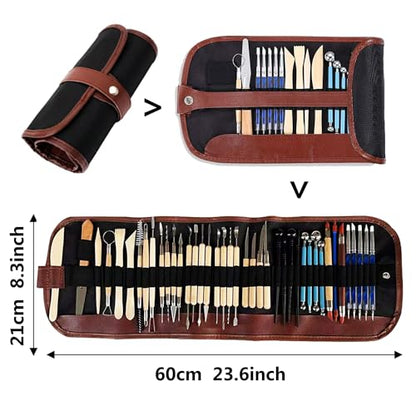 S & E TEACHER'S EDITION 43 Pcs Pottery & Clay Sculpting Tools, Double Sided Ceramic Clay Carving Tool Set with Carrying Case Bag, Pottery Modeling Smoothing - size: 43 PCS
