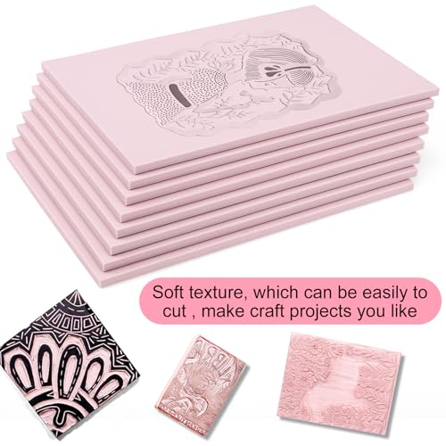 8 Pack 8"x6" Pale Pink Linoleum Blocks for Printmaking, Rubber Stamp Carving Blocks Linoleum Carving Tools for Stamp Maker Printmaking Supplies - size: 8"x6"