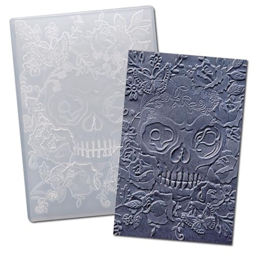 DIYology 3D Skull Embossing Folders for Card Making,Flowers and Skull Texture Embossing Folder Template for DIY Paper Crafts Scrapbooking Polymer Clay Decoration