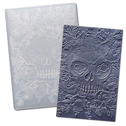 DIYology 3D Skull Embossing Folders for Card Making,Flowers and Skull Texture Embossing Folder Template for DIY Paper Crafts Scrapbooking Polymer Clay Decoration