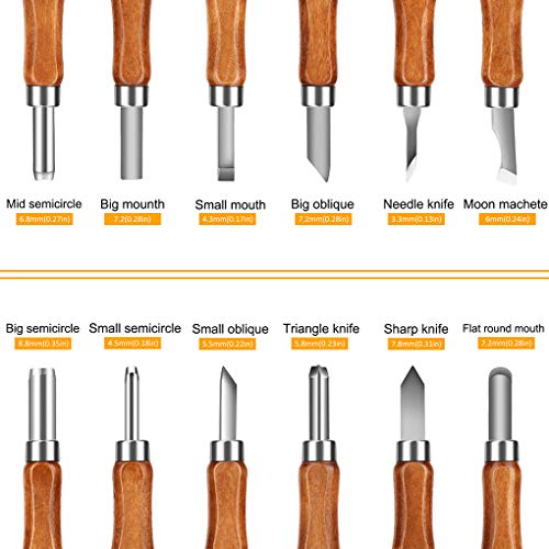 Wood Carving Tools, Adevena 12 set SK2 Carbon Steel Sculpting Knife Kit for Beginners & Professions