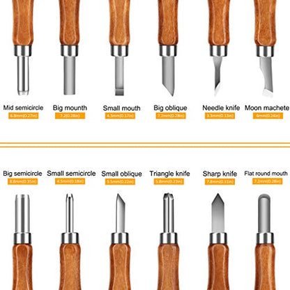 Wood Carving Tools, Adevena 12 set SK2 Carbon Steel Sculpting Knife Kit for Beginners & Professions
