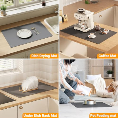 2-Pack Extra Thick Silicone Counter Mats - 24”x16” Large Heat Resistant Kitchen Countertop Protector, Non-Slip Hot Pad Trivet for Air Fryer, Hot Pots & Pans, Coffee Maker(Grey) - color: Gray