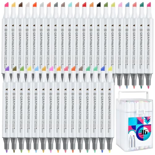 36 Colors Dual Tip Brush Art Marker Pens, Bright Dual Tip Leather Dye Marker Pens with Storage Box, Dye Pen dual Tip Brush Pens for Coloring Drawing, Furniture Scratches Shoes Repairing