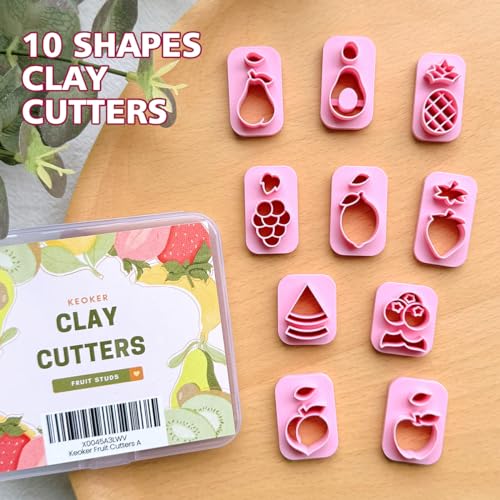 Keoker Fruit Clay Cutters, Studs Polymer Clay Cutters, 10 Shapes Fruit Clay Earrings Cutters, Strawberry Clay Cutter, Clay Cutters for Earrings Jewelry Making - color: Fruit