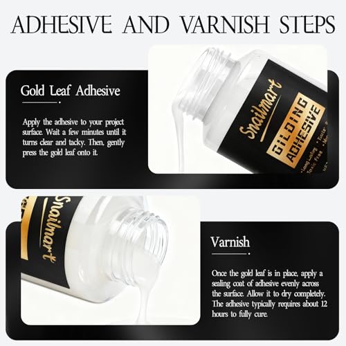 Snailmart Gold Leaf Kit, 100ml Water-Based Metal Leaf Glue and 100ml Protective Varnish, Gold Leaf Sheets 100 pcs, 2 Brushes, for Craft, Painting and Arts - color: Gold (with gold leaf)
