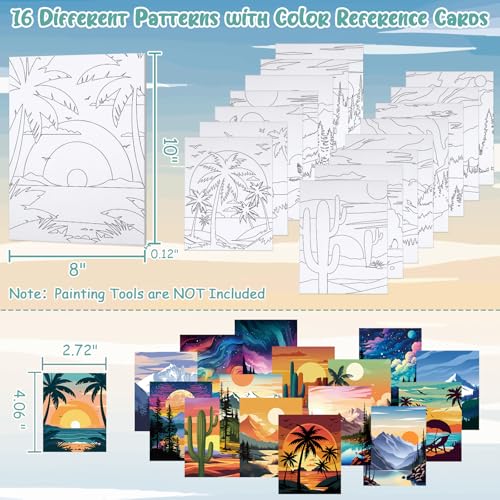 16 Pcs Pre Drawn Canvas to Paint for Adults Kids Sip and Paint Kit | Pre Printed Canvas for Painting DIY Art Party Supplies Girls Night Date Night (Landscape, 8x10 in) - size: 8x10 in, style: Landscape