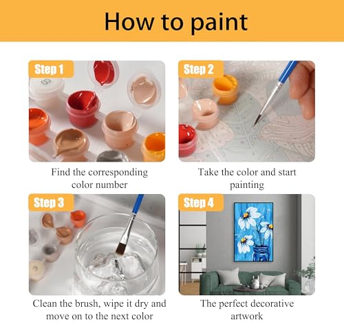 Mowana Daisy Paint by Numbers Kit for Adults Beginner with Wooden Frame and Easel Easy Acrylic on Canvas Flower Paint by Number Kits 8x12 inch with Paints and Brushes - color: Small Flower