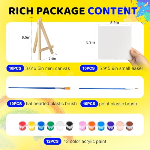 10 Set Mini Acrylic Paint Set, Mini Canvas Painting Kit, Small Canvas with Easel, Acrylic Paints,Brush, Minis Easel with Canvases for Kids Adults Classroom Birthday Painting Party (5.9 x 5.9Inch) - color: 6 x 6Inch