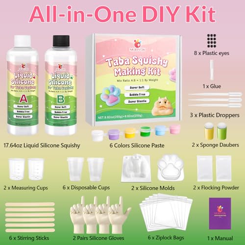 MUBYOK 17.64oz Liquid Silicone Taba Squishy Starter kit-DIY Your Own Super Soft FuFu Squishies with 1:1 AB Rubber Squishy,Cat Paw & Hamster Molds-Stress Relief Gifts for Beginners & Adults