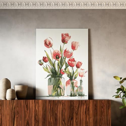 Ginkko Paint by Numbers Kit for Adults Beginner & Kids Ages 8-12 with Wooden Frame Easy Acrylic on Canvas 8x12 inch with Paints and Brushes, Flower 01(Include Framed) - color: Flower 01 framed, size: 8x12 Inch