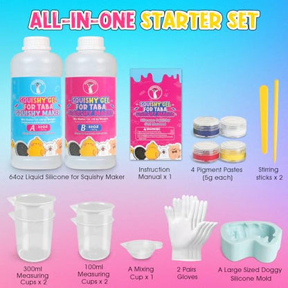 ResinAngel 16 Pcs Taba Squishy Kit 64OZ,1:1 AB Liquid Silicone Gel,FuFu Squishy Maker Kit with Mold,Silicone Rubber Squishy Toys for Stress Relief,Entertainment,Party Favors,Birthday,Christmas Gift