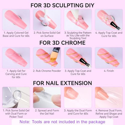 Makartt 3D Gel Nail Art: Clear Solid Builder Nail Gel 4 in 1 Non-sticky for Extension Shaping Strengthen Building, 3D Sculpting Hard Gels UV/LED Lamp Required 15ml - color: Clear