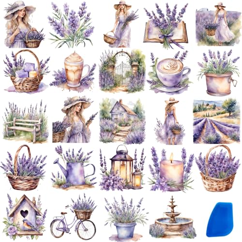 ZMRU 24 Sheets of Watercolor Style Rub on Transfers for Crafts - Perfect for Glass, Porcelain, Leather, Canvas, and Fabric Projects - IOD Transfers Included,3 * 3inch (Purple Lavender) - style: Purple Lavender