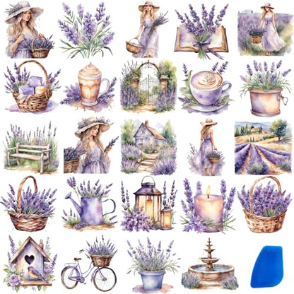 ZMRU 24 Sheets of Watercolor Style Rub on Transfers for Crafts - Perfect for Glass, Porcelain, Leather, Canvas, and Fabric Projects - IOD Transfers Included,3 * 3inch (Purple Lavender) - style: Purple Lavender
