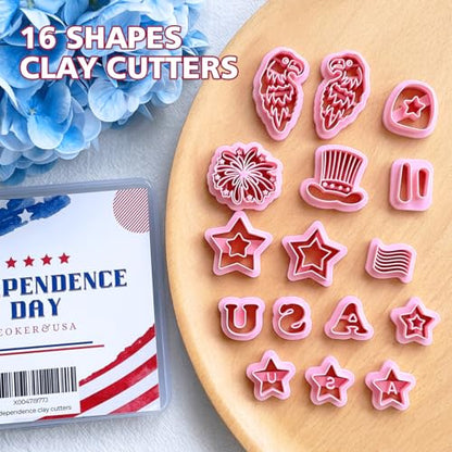 KEOKER 4th of July Clay Cutters for Earrings - 16 Pcs fourth of July polymer clay cutters, Independence Day Stars Clay Earring Cutters - color: Colourful
