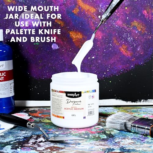 Handy Art Acrylic Gel Medium, 16 oz, Increase Viscosity, Transparent Finish | Additive for Thick Texture, Impasto Effects, & Layering, Mixes with Acrylic Paint, Certified Safe & AP Non-Toxic, Made in USA - color: Gel Medium, size: 16 Fl Oz