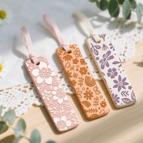 4 Sheets Bohemian Flower Clay Texture Mat Rainbow Polymer Clay Texture Sheets DIY Tools for Pottery Earring Jewelry Making Stamp Engraving Machines, 3.9x2.6inch - style: Rainbow