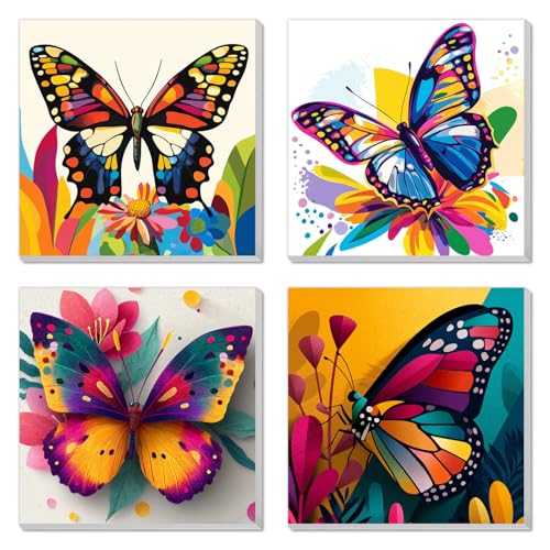 4 Pack Paint by Numbers Kit for Kids, Girls Color by Number Painting Kits for Kids Ages 8-12 Butterfly Paint by Numbers with Framed Canvas Children DIY Paints by Number Kits for Beginners 8x8 Inch - color: Butterfly Painting