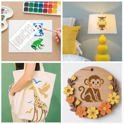 12 Pcs Animal Stencils for Painting, 31 Styles Cute Animal Painting Stencils Reusable Plastic Drawing Templates for Scrapbooking DIY Art Craft - style: Animal