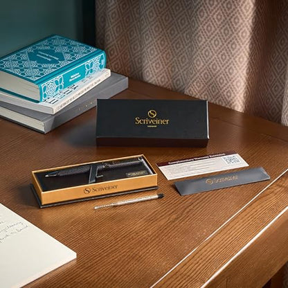 Scriveiner All Black Ballpoint Pen -Stunning Luxury All Metal Matt Black Pen, Schmidt Black Refill, Best Gift Set for Men & Women, Professional Executive Office, Nice Fancy Designer Pens - color: 01. All Black