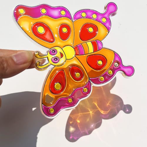 Ayhuhra 30 Sets Butterfly Suncatchers Crafts Kit Dragonfly Suncatcher DIY Window Paint Art Suncatcher Kits for Spring Summer Easter Party Activities Art Project Party Favors - style: Butterfly