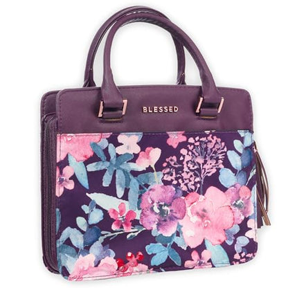 Christian Art Gifts Women's Fashion Bible Cover Purse Style Blessed, Purple Floral Faux Leather, Medium - size: Medium