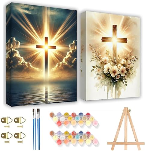KYOQFVN 2 Pack Christianity Paint by Numbers for Adults - Adult Paint by Number with Frame-Wooden Easel, Easy Acrylic Painting by Numbers for Home Wall Decor 8x12inch - color: BKH1966+BKH1967-US